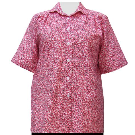 A Personal Touch Women's Plus Size Short Sleeve Button-Up Cotton Blouse with Pleats - Red Flirty ...