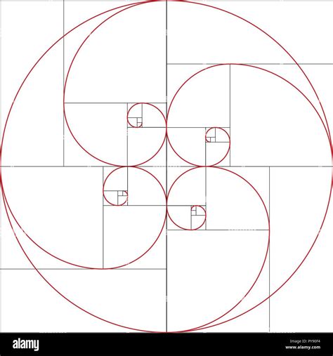 Colorful vector illustration of Fibonacci spiral. Golden ratio Stock ...