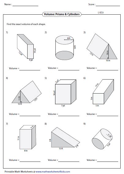 Volume Worksheets