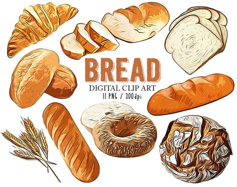 Bread Clipart Food Printables Bread Clip Art Breakfast Bakery Realistic Bread for Scrapbooking ...