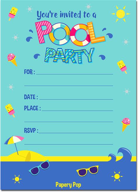 30 Pool Party Invitations with Envelopes - Kids Birthday Party Invitat ...