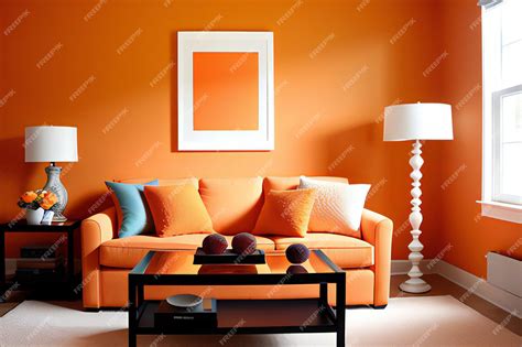 Premium AI Image | Orange living room with orange walls orange sofa and black coffee table