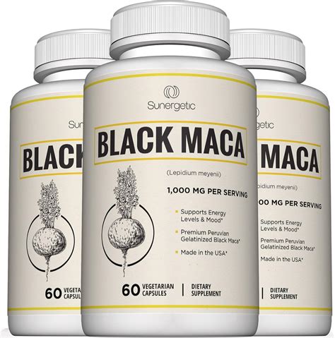 Premium Black Maca Capsules – 1,000mg of Black Maca Root per Serving – Gelatinized Black Maca ...