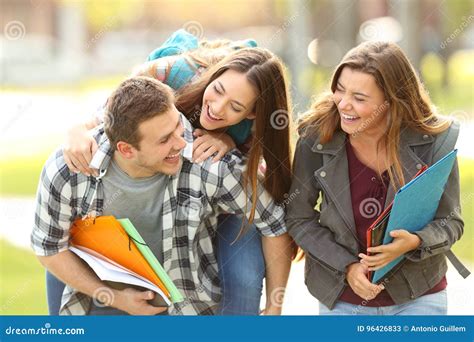 Happy Students and Friends in a Campus Stock Image - Image of front, happy: 96426833