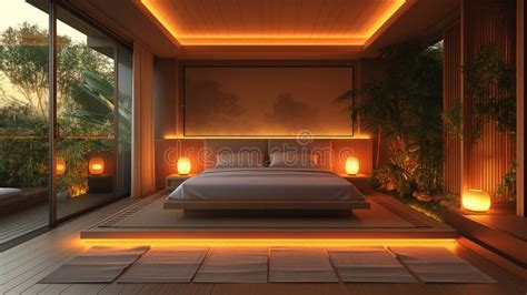 Luxury Bedroom Interior with Night Neon Lighting. Stock Illustration ...