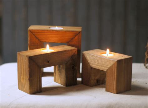 Reclaimed Wood Candle Holder Set of THREE Tealight Holders Approx ...