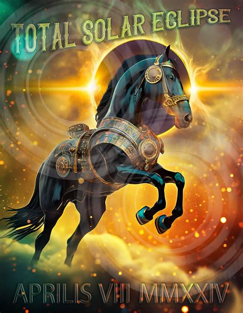 Total Eclipse April 8, '24 Roman Steampunk Show Horse aprilis VIII Mmxxiv Digital Design ...