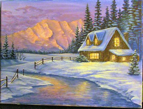 Winter Cabin Painting at PaintingValley.com | Explore collection of ...