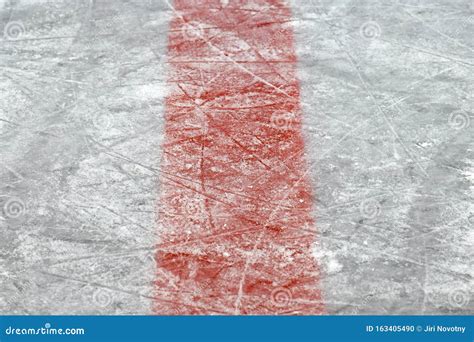 Ice Hockey Rink Red Markings Closeup Stock Photo - Image of hockey ...