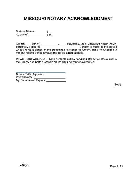 Free Missouri Notary Acknowledgment Form | PDF | Word