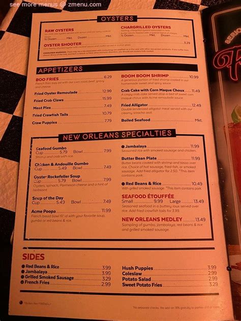 Online Menu of Acme Oyster House Restaurant, New Orleans, Louisiana, 70130 - Zmenu