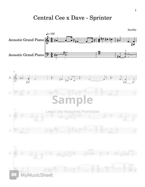 Central Cee - Sprinter (EASY PIANO SHEET) Sheets by Synthly