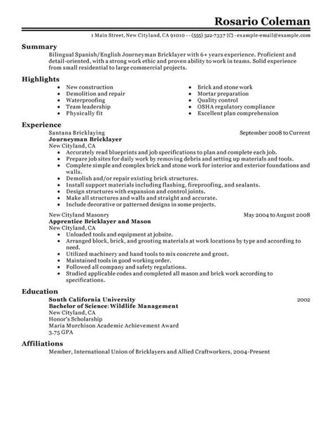 Professional Brickmason Journeyman Resume Examples