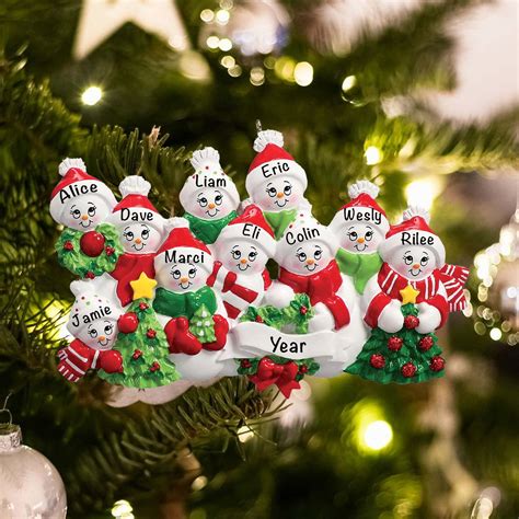 Snowman Family of 10 Christmas Ornament - Free Personalization