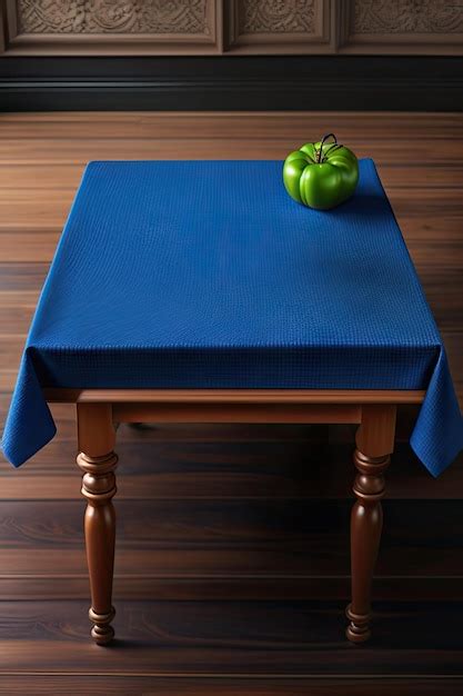 Premium Photo | Blue tablecloth on wooden table top view