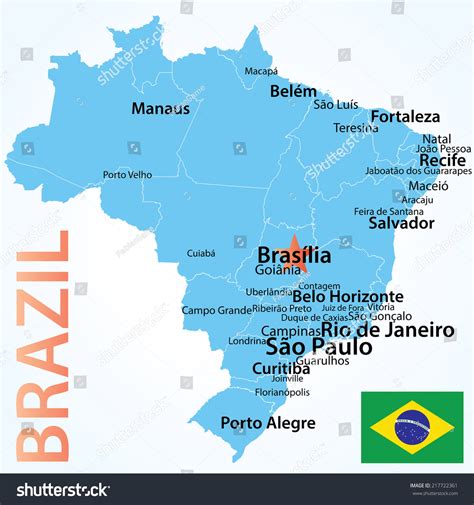 Brazil Map Largest Cities Carefully Scaled Stock Vector (Royalty Free) 217722361 | Shutterstock