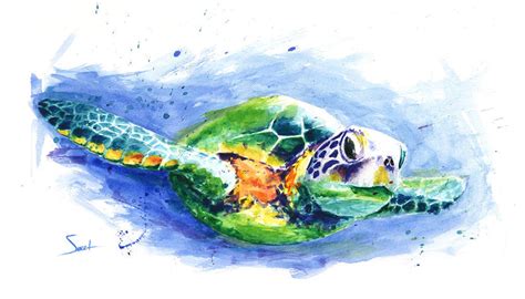 SEA TURTLE PAINTING green sea turtle art print watercolor | Etsy