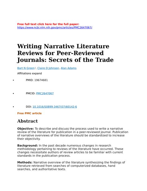 (PDF) Writing Narrative Literature Reviews for Peer-Reviewed Journals: Secrets of the Trade