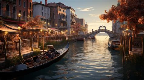 Premium AI Image | Romantic gondola ride near Rialto Bridge in Venice Italy