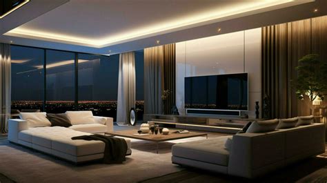 luxury modern living room illuminated by lighting equipment 32942616 ...