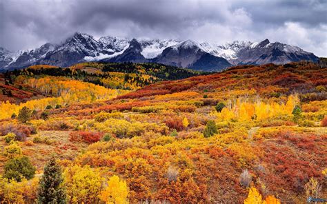 Beautiful autumn nature landscape, trees, mountains, clouds wallpaper ...