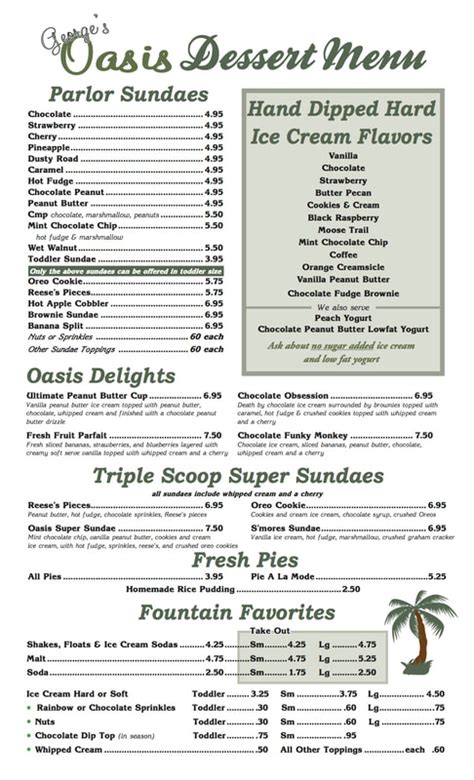 Menus - George's Oasis Restaurant