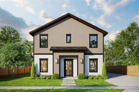 Narrow Modern Fourplex House Plan with Two 971 Sq Ft Units and Two 674 ...