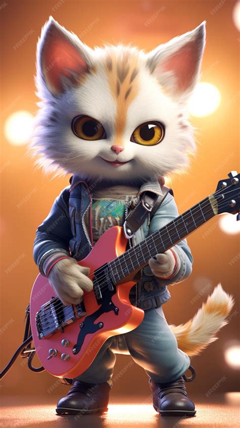 Premium Photo | Cartoon cat playing a guitar with a jacket on generative ai