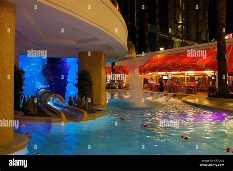 Pool at the Golden Nugget, which includes a waterslide that passes Stock Photo, Royalty Free ...