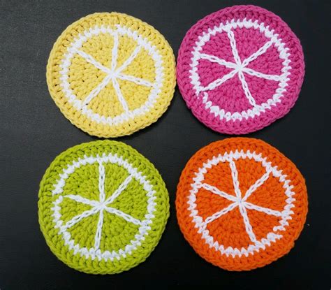 Crochet Citrus Fruit Coasters/ set of 4 by CrochetbyFlutter