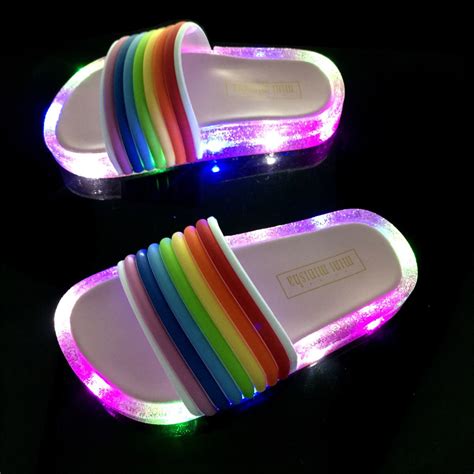 Lovely candy rainbow baby child LED baby slippers children's slippers kids slipper boys slippers ...