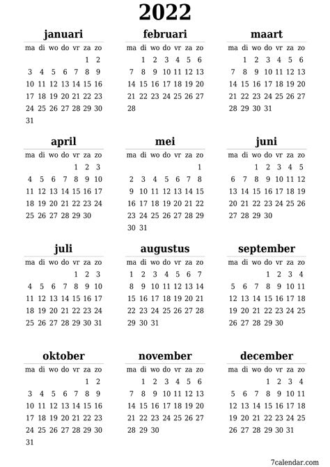 Afdrukbare kalenders en planners voor het jaar 2022, 2023, 2024, 2025 ...