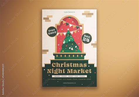 Green and White Christmas Night Market Flyer Layout Stock Template ...