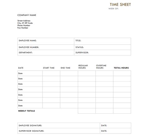 Timesheet Template Excel Weekly | HQ Printable Documents