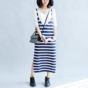 Casual fall blue white striped knit dresses plus size women sleeveless ...