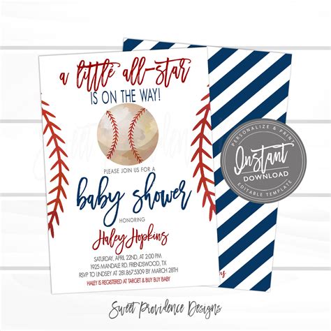 Baseball Baby Shower by mail Invitation – Sweet Providence Designs