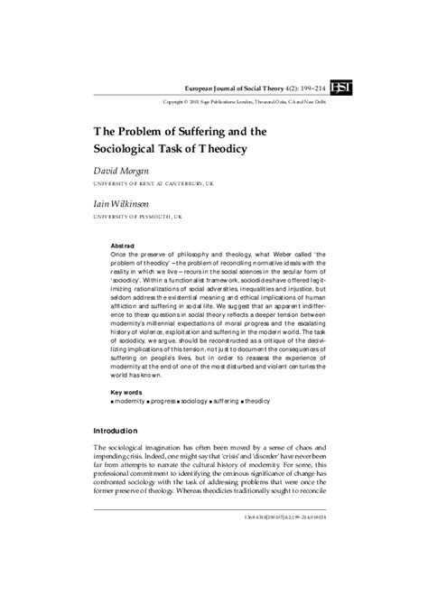 (PDF) The Problem of Suffering and the Sociological Task of Theodicy ...