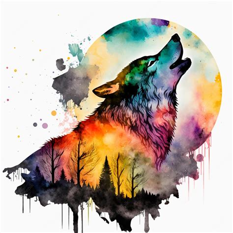 Premium Photo | Wolf moon watercolor abstract