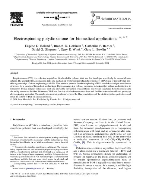 (PDF) Electrospinning Polydioxanone for Biomedical Scaffold Fabrication