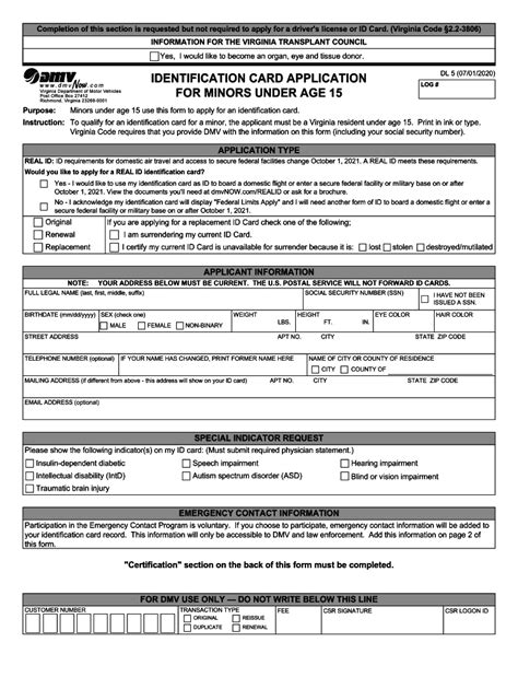 Identification Card Application for Minors under Virginia DMV - Fill Out and Sign Printable PDF ...