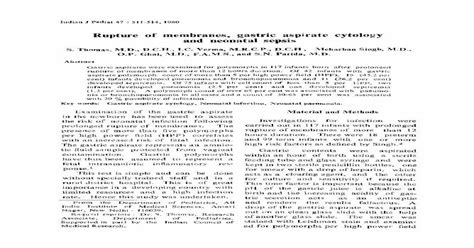 Rupture of membranes, gastric aspirate cytology and neonatal sepsis - [PDF Document]