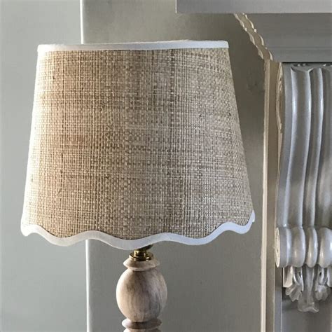 Natural Raffia ivory trim scalloped lamp shade | Lovable Lampshades