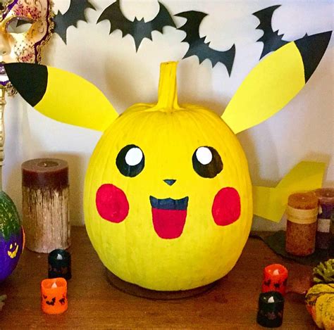 Pikachu Pumpkin Painted the whole pumpkin with Bright Yellow acrylic paint, … | Creative pumpkin ...