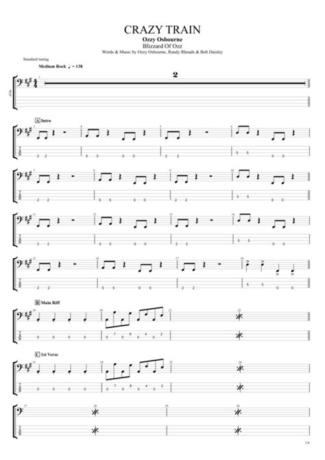 Crazy Train Tab by Ozzy Osbourne (Guitar Pro) - Full Score | mySongBook