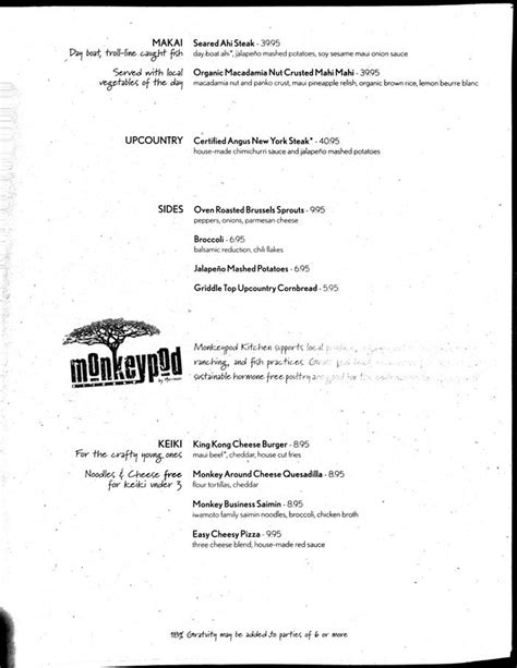 Monkeypod Kitchen Kaanapali Menu - Maui Hawaii