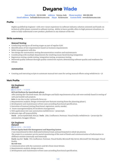 Quality Assurance Engineer Resume Example | Kickresume