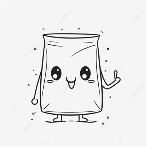Kawaii Happy Pouch Logo Outline Sketch Drawing Vector, Tea Bag Drawing ...
