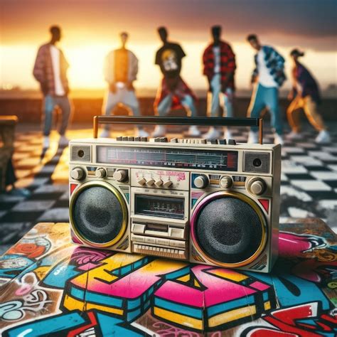 Premium Photo | Vintage 90s Boombox with Graffiti and Breakdancing Youth