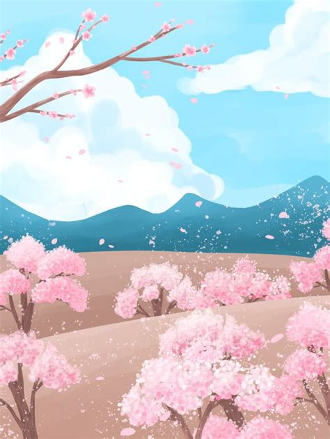 Cartoon Beautiful Cherry Blossom Landscape Illustration Background Wallpaper Image For Free ...