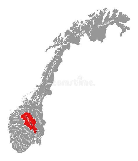 Oppland Red Highlighted in Map of Norway Stock Illustration ...